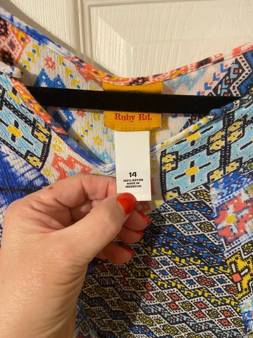 Ruby Rd. Multicolor Patchwork V-Neck Blouse - Picture 6 of 9